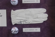 Ten (10) US Open Champs Signed Golf Balls/Gloves - Framed - Doug Sanders Collection JSA ALOA
