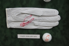 Ten (10) Masters Champs Signed Golf Balls/Gloves - Framed - Doug Sanders Collection JSA ALOA