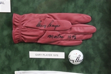Ten (10) Masters Champs Signed Golf Balls/Gloves - Framed - Doug Sanders Collection JSA ALOA