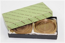 1965 Member-Guest at Longmeadow Country Club Four Ball Heavy Brass Coasters in Original Box