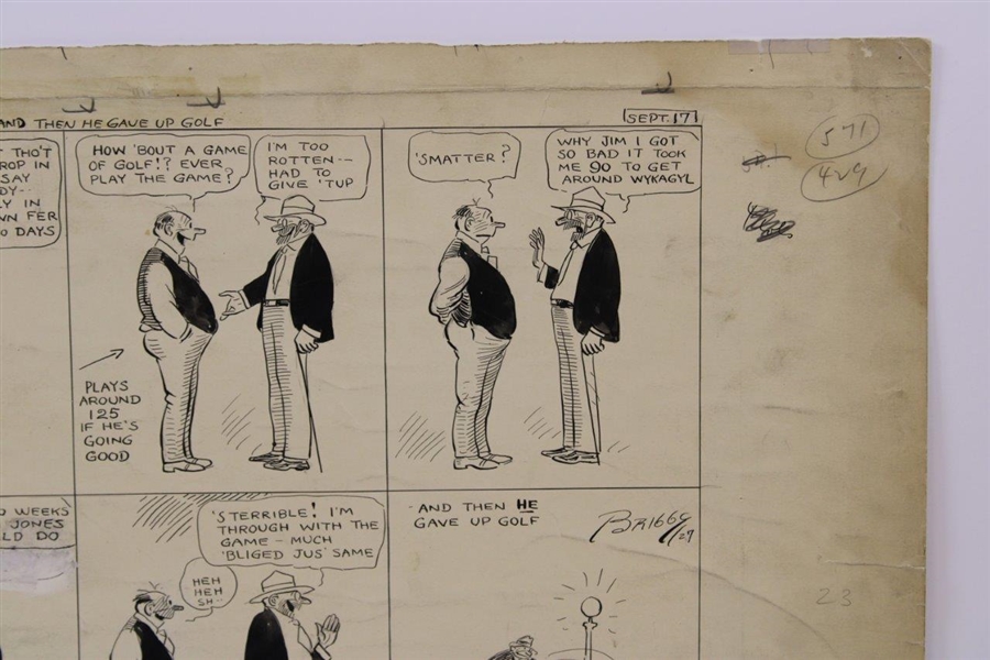 Original Clare Briggs Pen & Ink 'And Then He Gave Up Golf' Cartoon Strip For New York Tribune - September 17, 1927