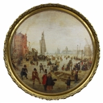 Early Dutch Golfing on Ice Reproduction Print by Hendrick Avercamp - Circle Framed