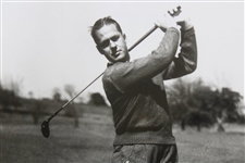 Bobby Jones Follow-Through Pose B&W Photo with Grand Slam Year - 1930 Plate - Framed