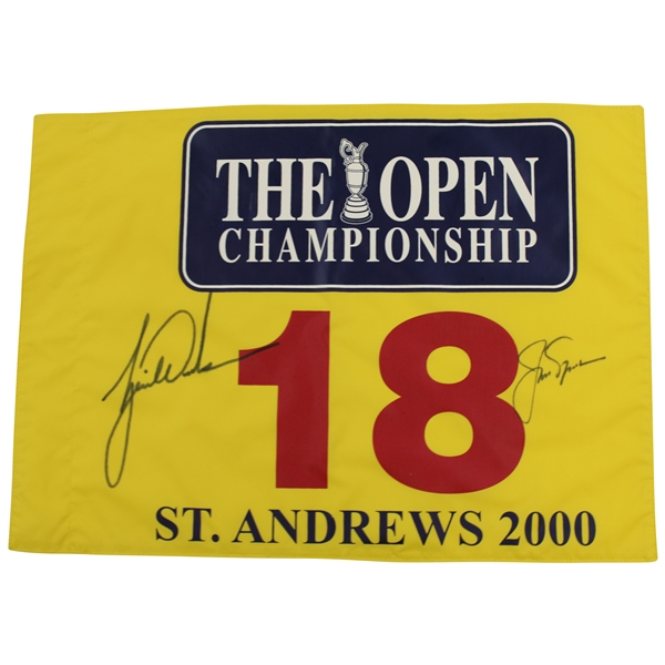 Tiger Woods & Jack Nicklaus Signed 2000 Open St Andrews Flag - Tiger Slam JSA #B47343