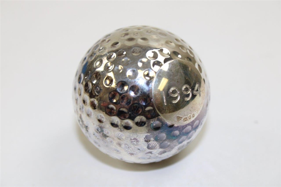 Chi-Chi Rodriguez's 1994 Garrard Jewelers Silver Golf Ball with Chain in Original Box