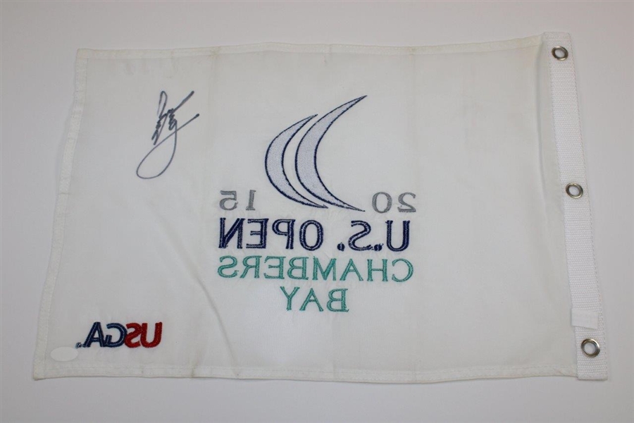 Jordan Spieth Signed 2015 US Open at Chambers Bay Embroidered Flag JSA #TT58992