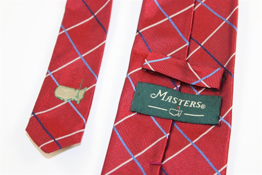 Augusta National Golf Club Masters Red with Thin Navy/Lt Blue/White Stripes Necktie - Used