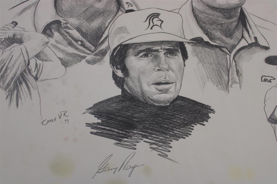 Gary Player's Signed Original Big 3/Seve/Trevino/Norman/Watson Pencil Sketch by Artist Cayle V.R JSA ALOA