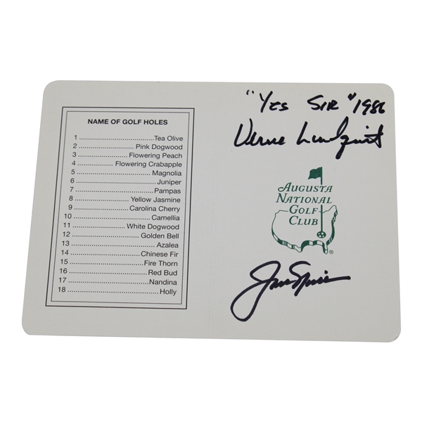 Jack Nicklaus & Verne Lundquist Dual Signed Augusta National Scorecard JSA ALOA