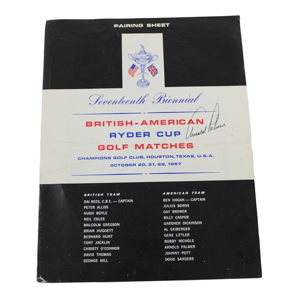 Arnold Palmer Signed 1967 Ryder Cup Pairing Sheet/Pamphlet JSA ALOA
