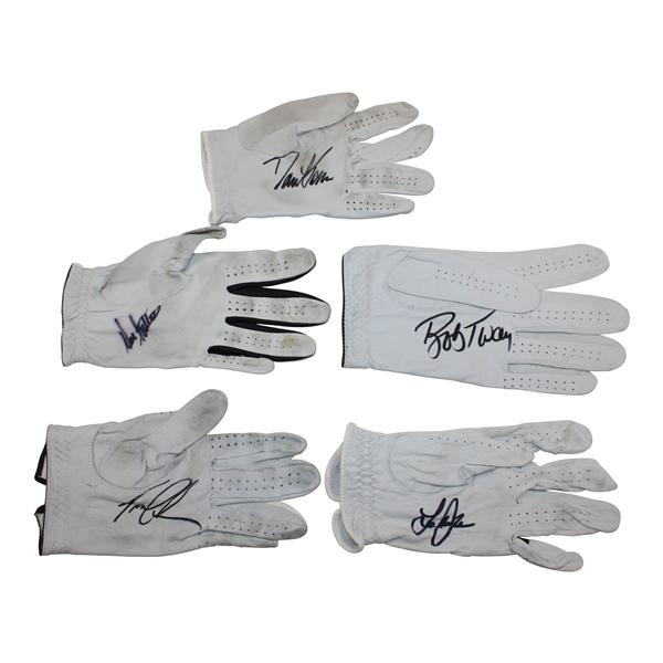 Five (5) Major Champions Signed Personal Match Used Gloves JSA ALOA