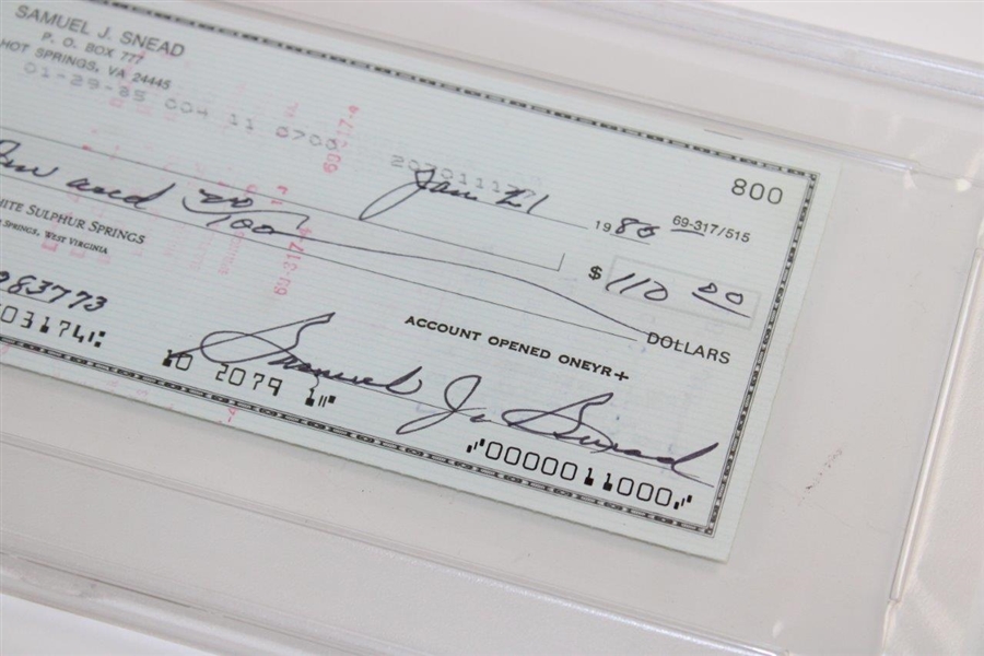 Sam Snead Signed 1/21/1985 Personal Check to CNA PSA/DNA 83511584 GEM MT 10