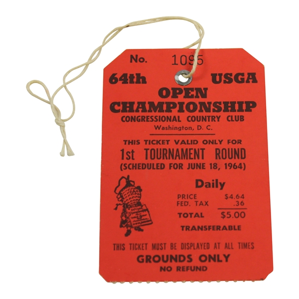 1964 US Open Championship at Congressional Country Club 1st Round Ticket #1095