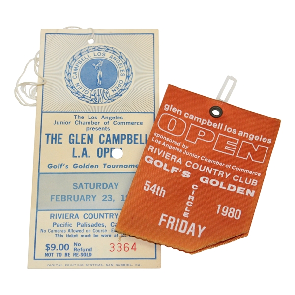 1980 Glen Campbell L.A. Open at Riviera CC Friday & Saturday Tickets - Tom Watson Win