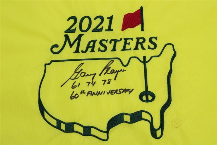 Gary Player Signed 2021 Masters Flag with '61-74-78' & '60th Anniversary' JSA ALOA