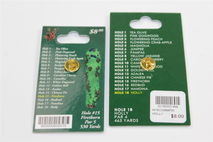2015 & 2018 Masters Tournament Commemorative Pins with 4pk Undated Ballmakers & 15 Tees