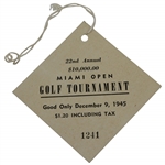 1945 Miami Open Golf Tournament 22nd Annual $10k Open Ticket #1241 - Henry Picards Final Win
