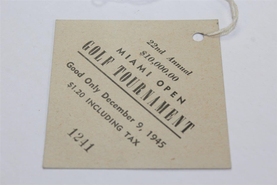 1945 Miami Open Golf Tournament 22nd Annual $10k Open Ticket #1241 - Henry Picard's Final Win