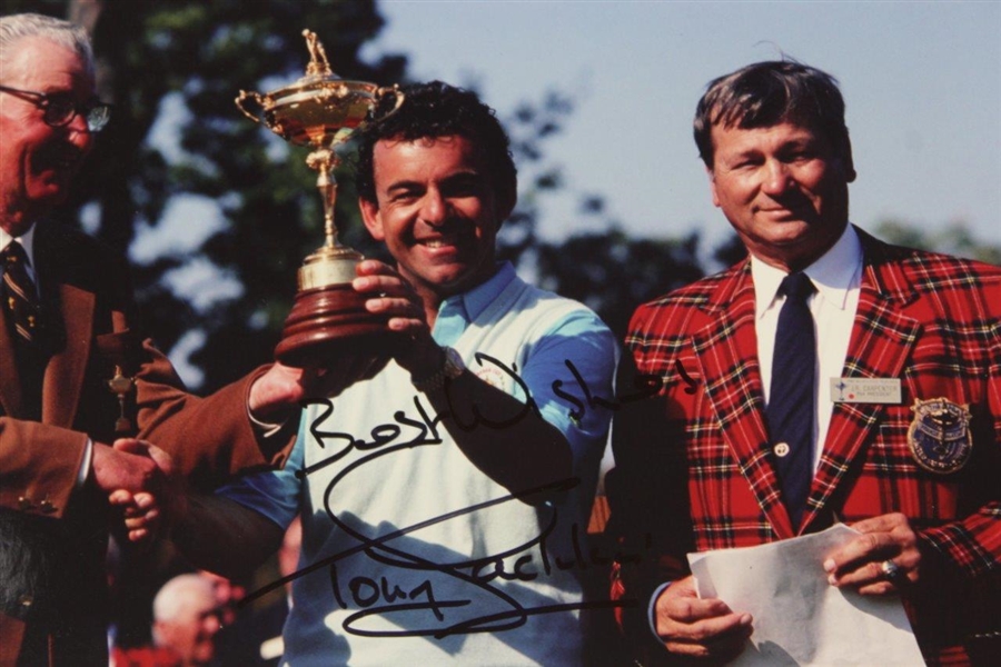 Tony Jacklin Signed Photo at 1987 Ryder Cup Receiving Trophy JSA ALOA