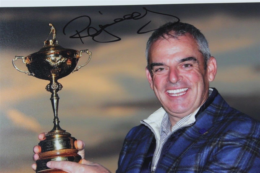 Paul McGinley Signed Photo at 2014 Ryder Cup Holding Trophy JSA ALOA