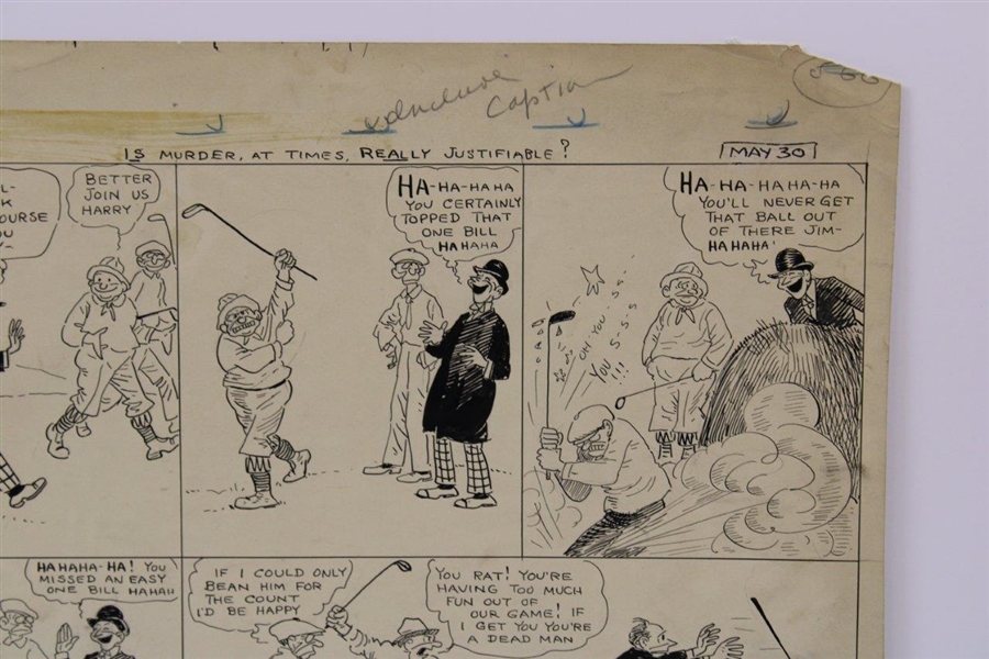 Original Clare Briggs Pen & Ink 'Is Murder, At Times, Really Justifiable' Cartoon Strip For New York Tribune - May 30, 1926