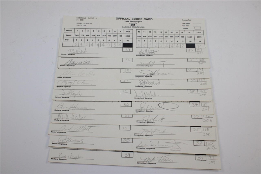 Ten (10) 1994 Texas Open Official Match Used & Signed Scorecards Inc. Major Winner Mark Brooks JSA ALOA