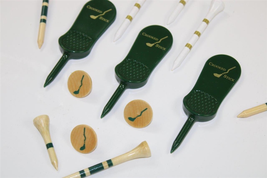 Group of Crooked Stick Golf Tees(7), Ball Markers(3), and Divot Tools(3)