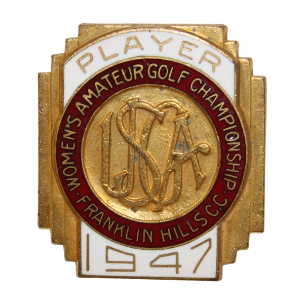 1947 Women's US Amateur at Franklin Hills Contestant Badge - Louise Suggs Winner