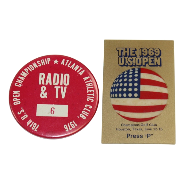 Two (2) US Open Press/Radio & TV Badges - 1976 at AAC & 1969 at Champions GC