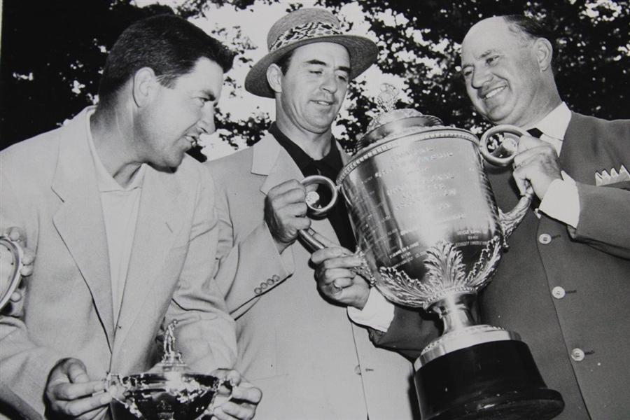 Sam Snead Presented PGA Trophy with Palmer & Ryder Cup Wire Photo - 1949