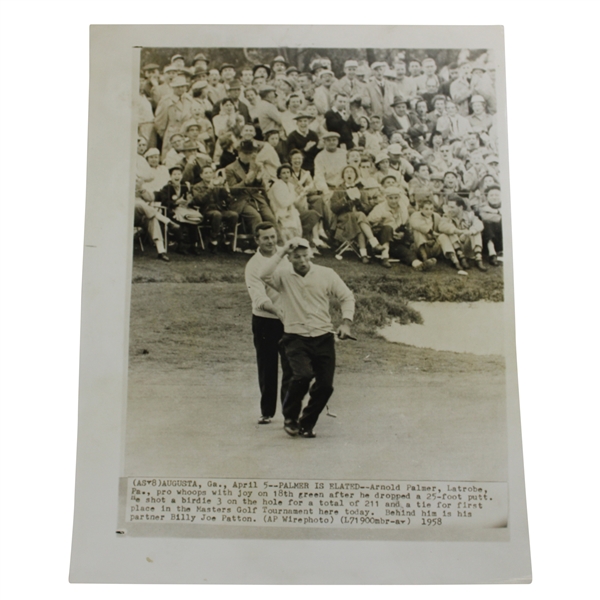 Arnold Palmer Made 25ft Putt to Tie for First Place Masters Wire Photo - 1958