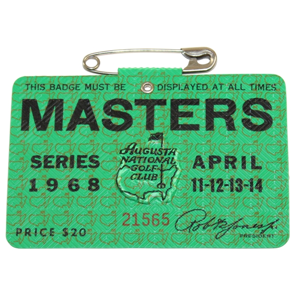 1968 Masters Tournament Badge #21565 - Bob Goalby Winner