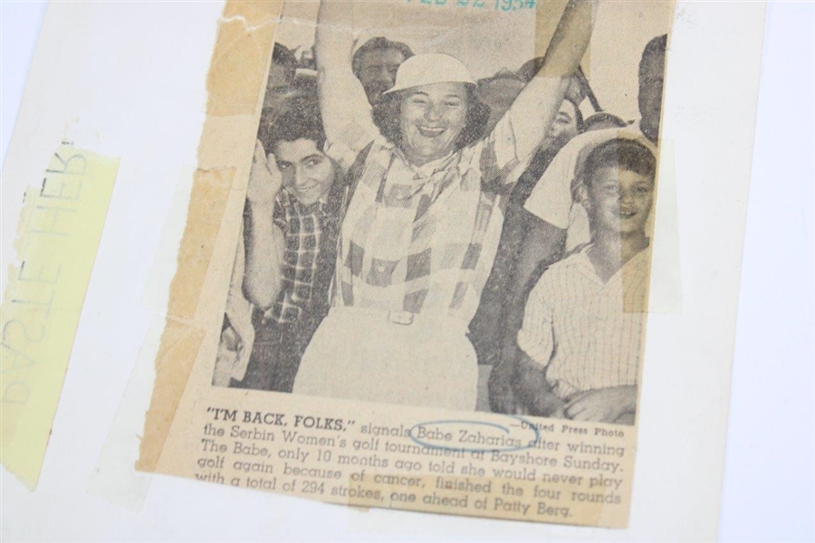 Babe Zaharias I'm Back, Folks 1954 Wire Photo - First Win After Cancer Comeback