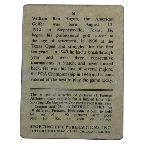 Ben Hogan Sporting Life 'Prominent Athletes' Card - Hogan, Golfer - Texas