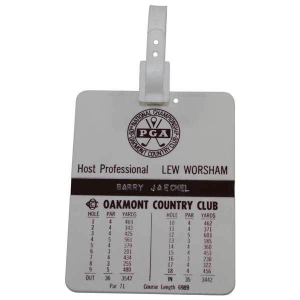 Barry Jaeckel's 1978 PGA Championship at Oakmont CC Contestant Bag Tag