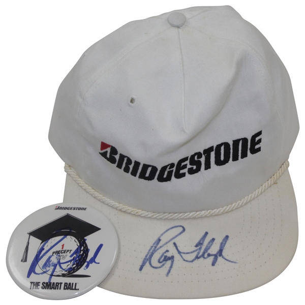 Ray Floyd Signed White Bridgestone Hat & 'The Smart Ball' Button JSA ALOA