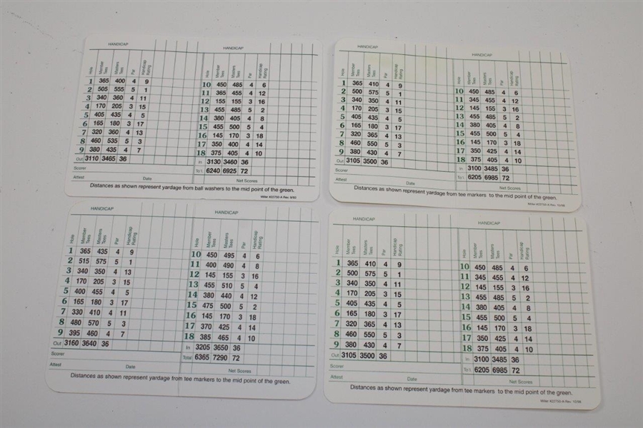 Tommy Aaron, Gay Brewer, Charles Coody & Sandy Lyle Signed Augusta National Golf Club Scorecards JSA ALOA