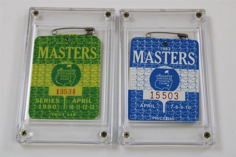 1980 & 1983 Masters Tournament SERIES Badges with 1980 Sports Illustrated Seve Ballesteros Cover