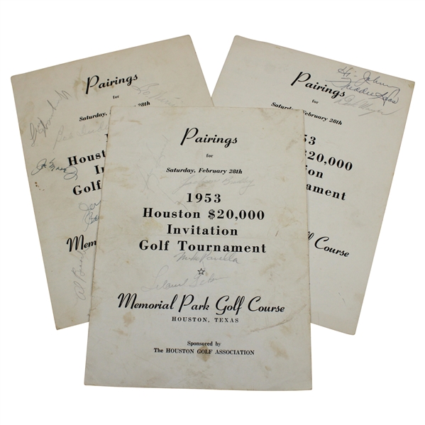 Sam Snead, Dick Mayer, Lew Worsham & others Signed (3) 1953 Houston Invitational Pairing Sheets JSA ALOA