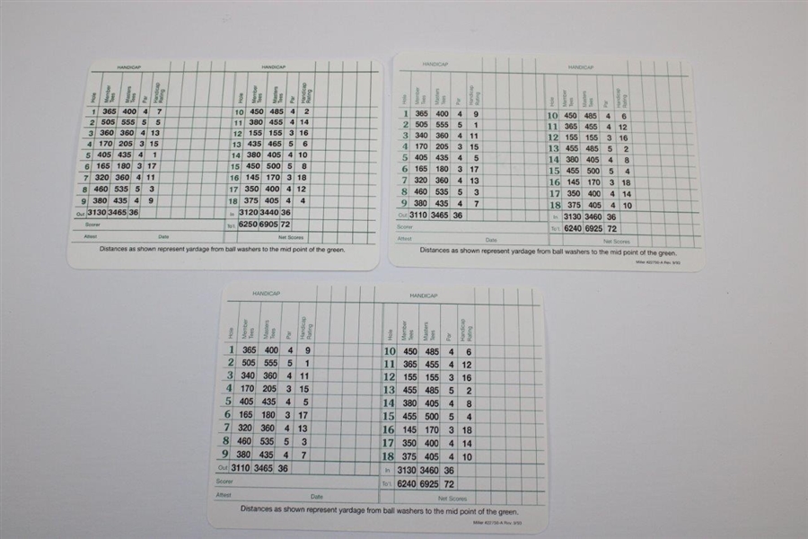 Garcia, Langer, & Woosnam Signed Augusta National Golf Club Scorecards JSA ALOA