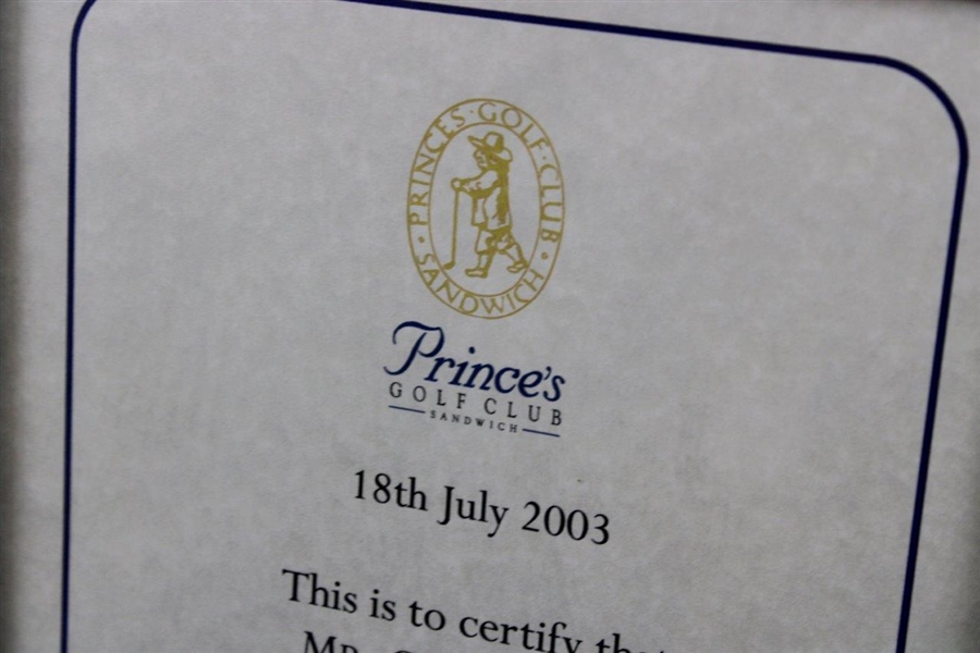 Gary Player's Personal 2003 Prince's Golf Club Issued Life Membership Certificate - Framed