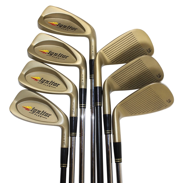 Gary Player's Personal Used Ignitor Plus 3-6 Irons, 9 Iron, Pitching, Sand Wedge with Black Knight on Face
