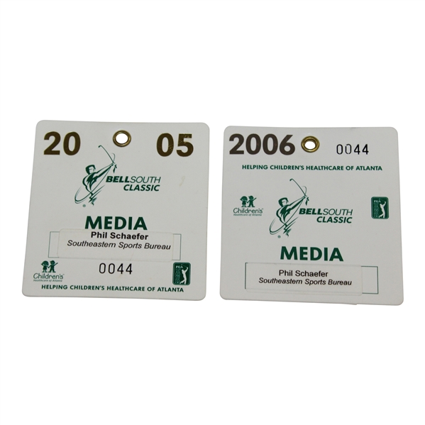 2005 & 2006 BellSouth Classic Media Badges Belonging to Phil Schaefer