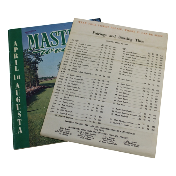 1965 Masters Sunday Pairings Sheet & Masters Week Magazine