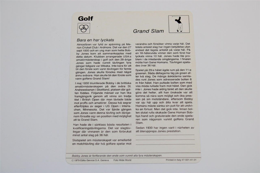 1979 Bobby Jones Grand Slam Card Swedish Sportscasters Series
