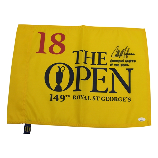 Collin Morikawa signed 2021 The OPEN Flag with 'Champion Golfer of the Year' JSA#WIT687531