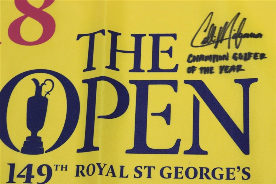 Collin Morikawa signed 2021 The OPEN Flag with 'Champion Golfer of the Year' JSA#WIT687531
