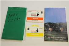 Palmer, Nicklaus & Trevino Signed Lee Trevino Senior Tour Caddy Bib with Badges & Yardage Books - Ralph Hackett Collection