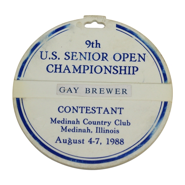 Gay Brewer's 1988 US Senior Open Championship at Medinah CC Contestant Bag Tag - Ralph Hackett Collection