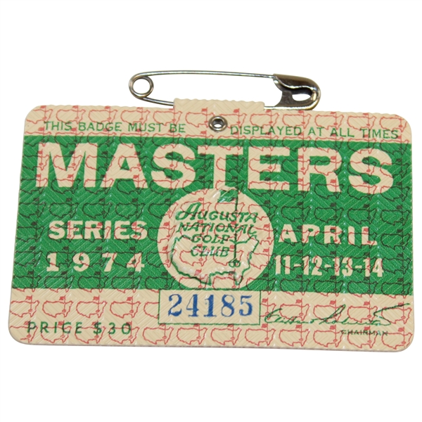 1974 Masters Tournament Series Badge #24185 Gary Player Win